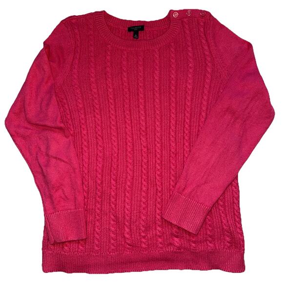 Talbots Sweater Womens Pink Cotton Blend Cable Knit Pullover - Medium Petite - Picture 1 of 7